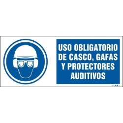 Uso obligatorio de casco, gafas y protectores auditívos