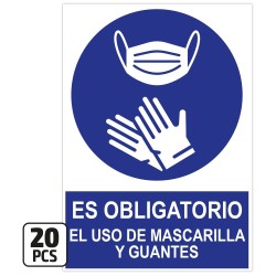 SEÑAL  "ES OBLIGATORIO EL USO DE MASCARILLA Y GUANTES"