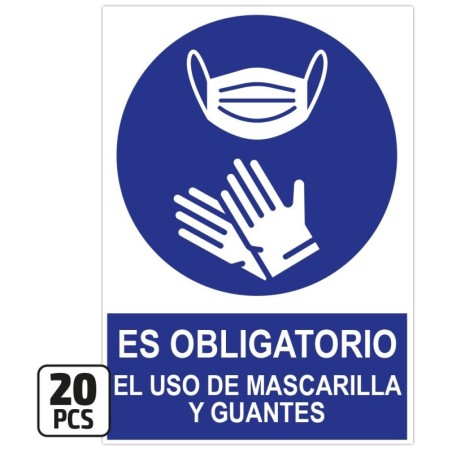 SEÑAL  "ES OBLIGATORIO EL USO DE MASCARILLA Y GUANTES"